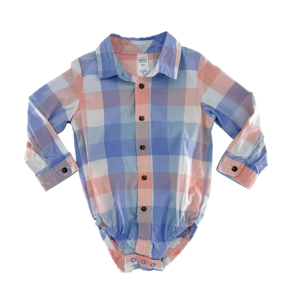 Carters Child of Mine 24 Months Plaid Long Sleeve Bodysuit Shirt‎